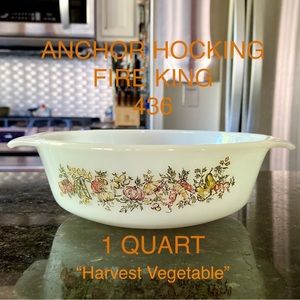 Anchor Hocking Fire King Vintage round casserole dish “Harvest Vegetable”